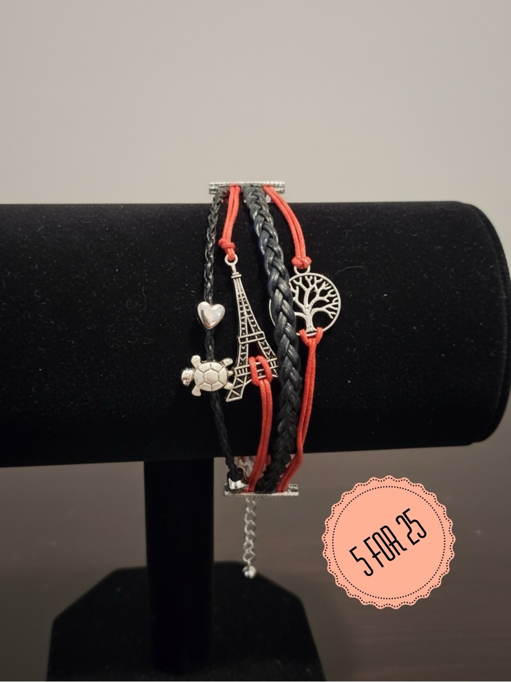 Boho Multi Strand Bracelet Eiffel Tower Tree Charm